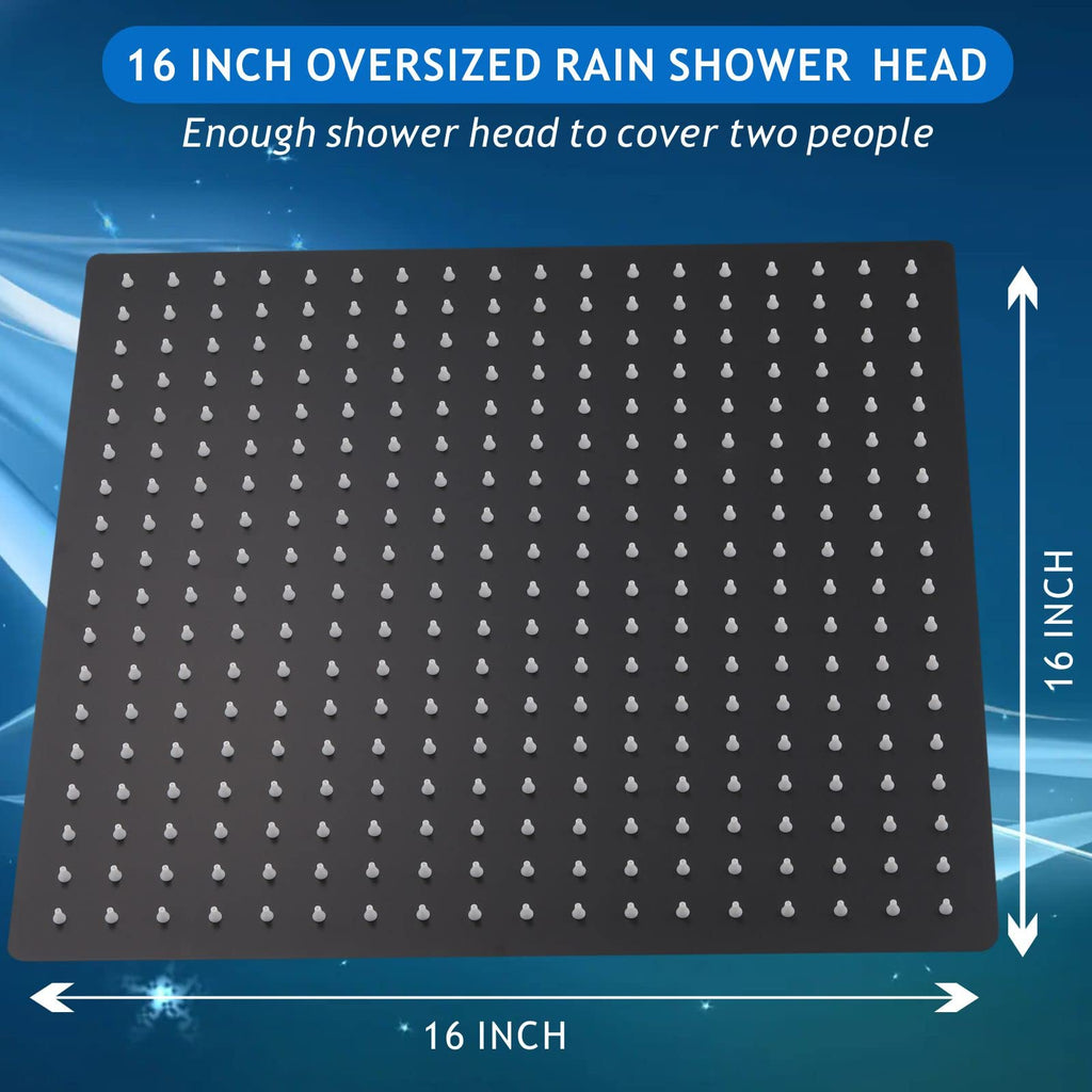 Oversize Rain Shower Head - High Flow Square Rainfall Showerhead - Waterfall Full Body Coverage - Universal Ceiling