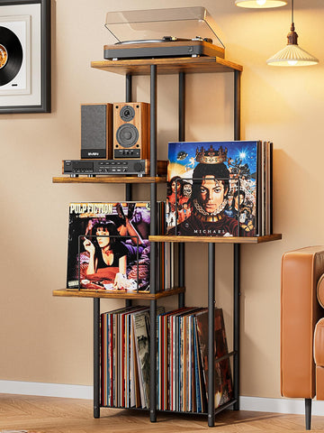Record Player Stand, Vinyl Record Storage Holder with Display Shelf, Turntable Stand Table with Vinyl Organizer
