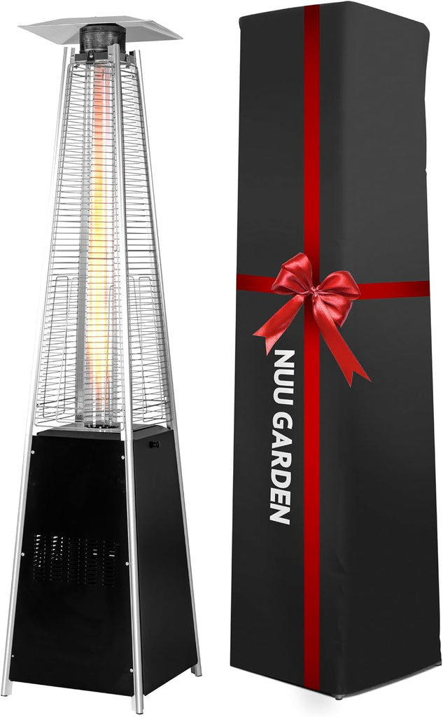 48,000 BTU Pyramid Outdoor Propane Patio Heater with Oxford Cover, Hammered Bronze Tower Heater for Garden, Terrace