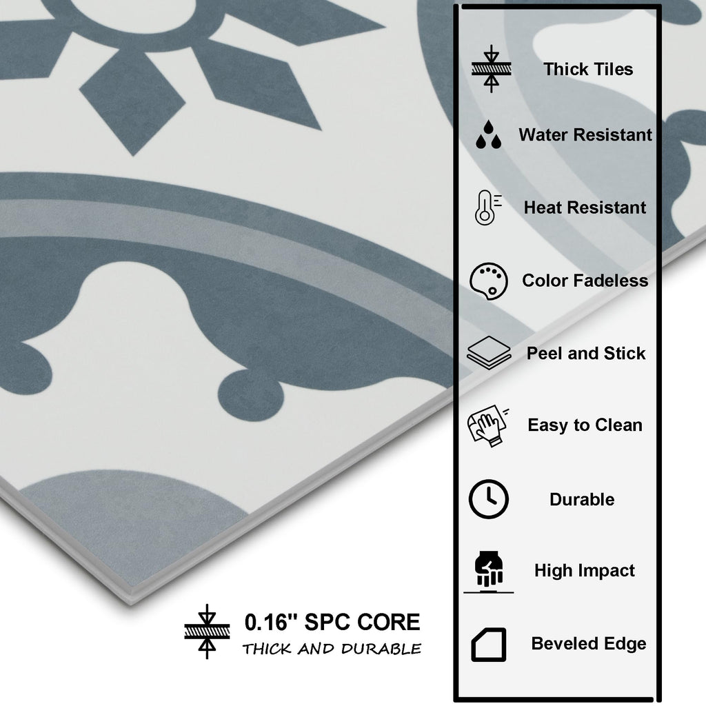 16-Pack Peel and Stick Floor and Wall Tile Bathroom, 9" x 9" Stone Composite Self Adhesive Vinyl Flooring Patterned