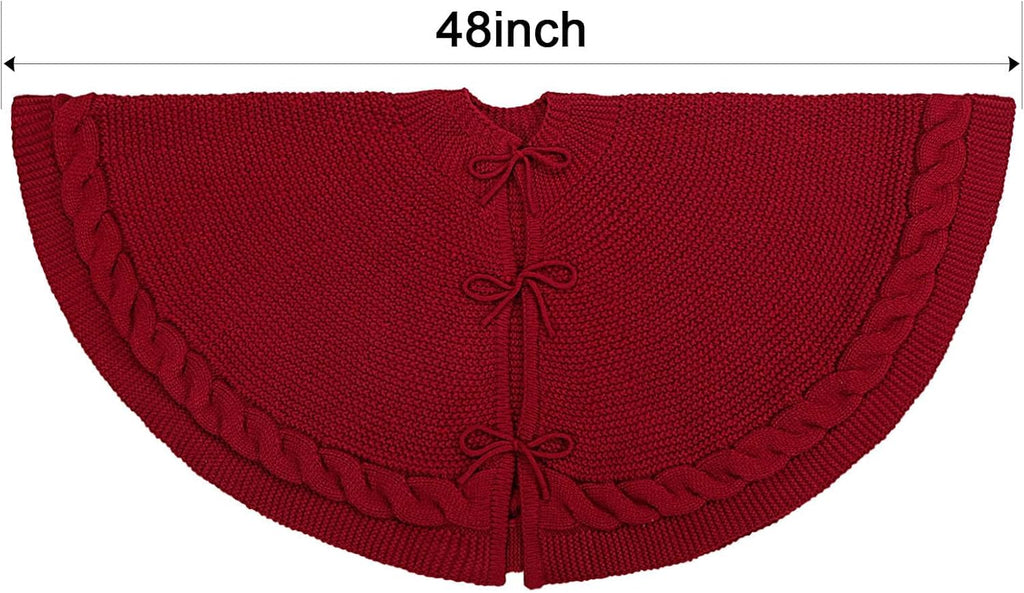 48 Inch Christmas Tree Skirt: Cable Knit Tree Skirt for 7.5FT Tree, Wine Red Tree Skirt, Vintage Tree Skirts, Rustic