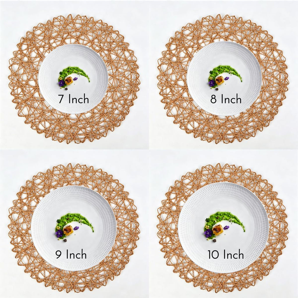 Brown Round Placemats for Dining Table, 15 Inch Paper Woven Boho Decorative Circle Place Mat for Wedding - Set of 6