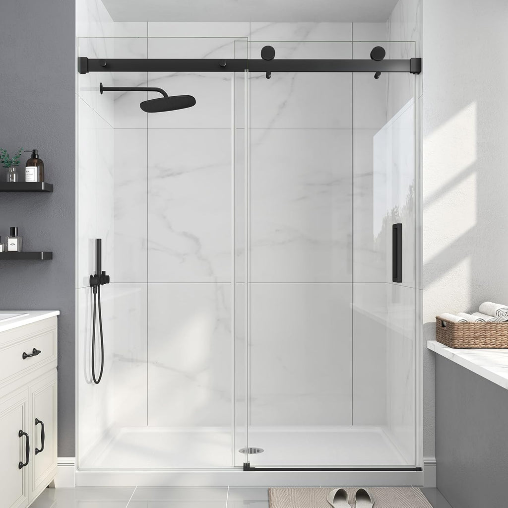 Frameless Shower Door, 49-54" W x 76" H Sliding Glass Shower Door