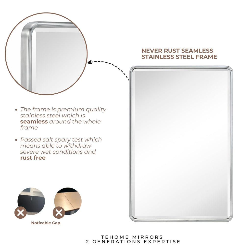 Surface Mount 16x24 Brushed Nickel Bathroom Medicine Cabinet with Mirror Metal Framed Rounded Rectangle Medicine