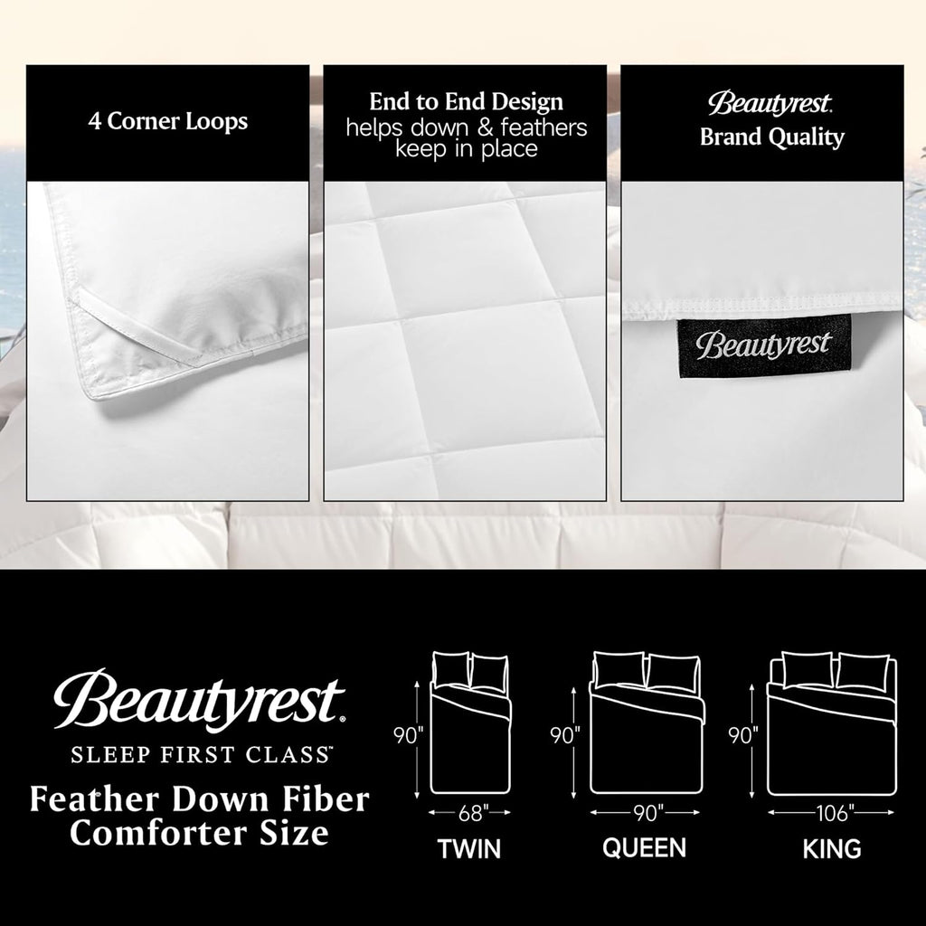 King White Goose Feather Down Fiber Comforter -100% Cotton Shell All Season Duvet Insert,Luxury Hote