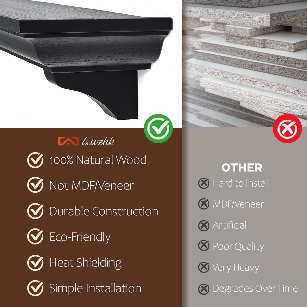 60 Inch Fireplace Mantel Shelf with Corbels, Rustic Floating Shelf, Black