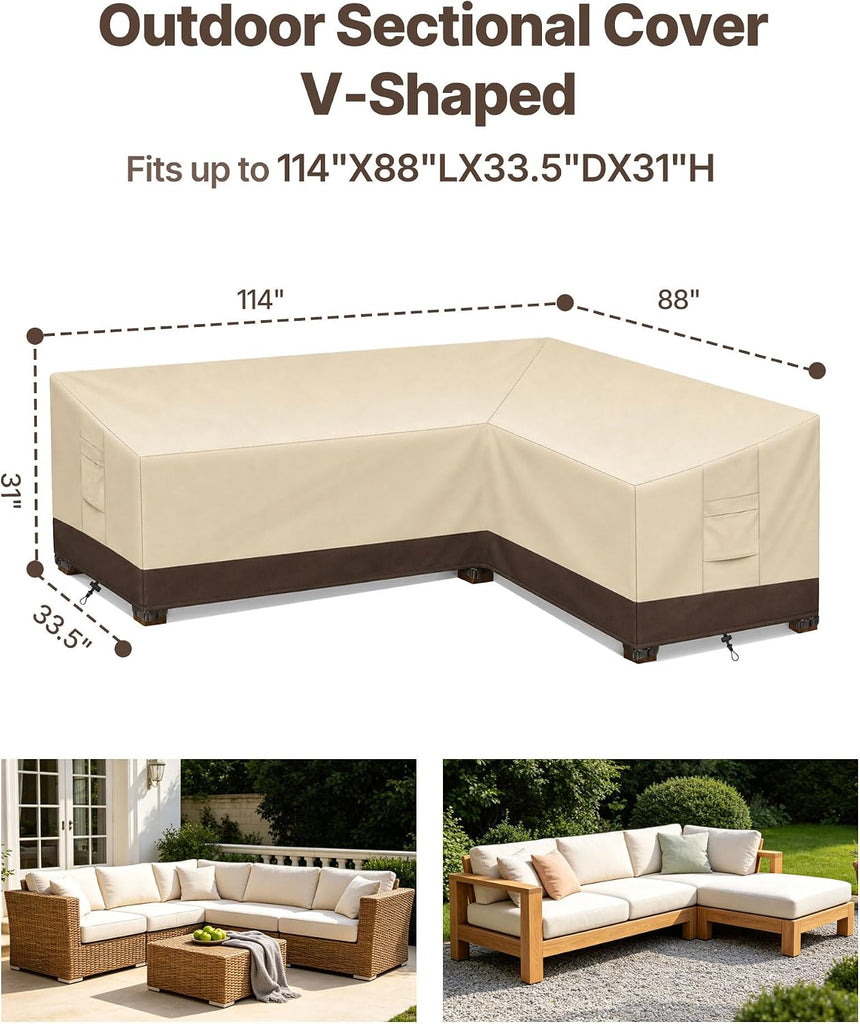 Outdoor Sectional Cover L-Shaped & Patio Furniture Covers Waterproof | 600D Oxford Sectional Couch Covers L-Shaped