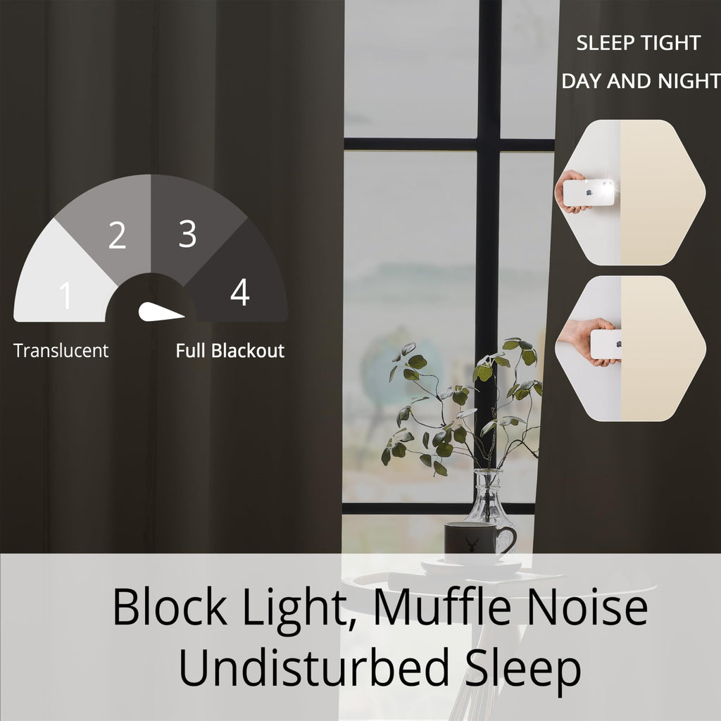 Wood Tone Gradient Blackout Curtains, 100% Blackout, Nordic Minimalist Thermal Insulated Noise Reducing Drapes, 2