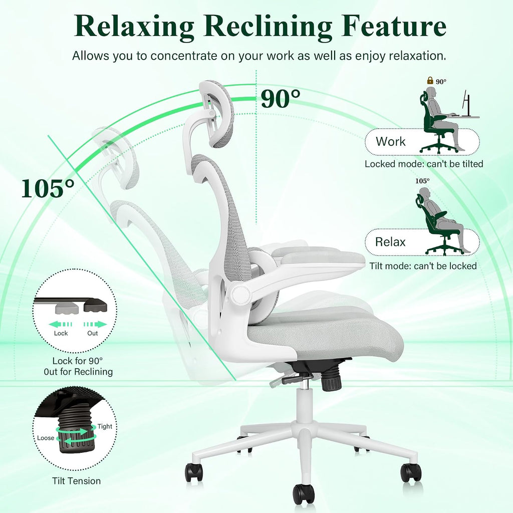 Ergonomic Office Chair, Comfy Mesh Desk Chair, High Back Computer Gaming Chairs with Adjustable Lumbar Support