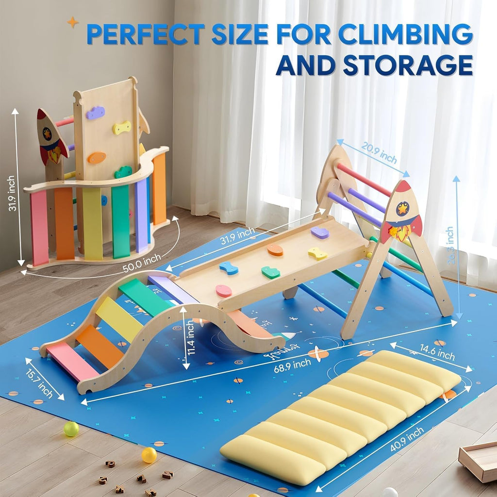 Triangle Set with Cushion, in-1 Kids Climbing Toys for Toddlers 1-3 Inside, Montessori Toddler Climbing Toys