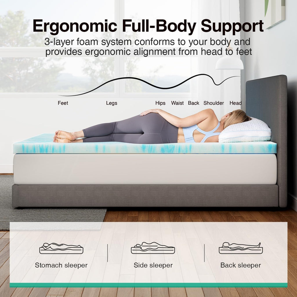 Mattress Topper Queen Size - 2 Inch Cooling Memory Foam Mattress Topper, Slow-Rebound Pressure Relief, Soft Comfort