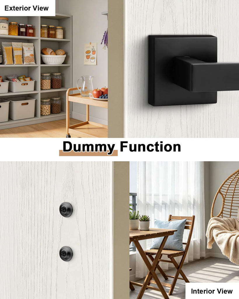 4 Pack| Dummy Door Handles in Matte Black, Non-Turning Interior Door Levers, Heavy Duty Reversible Indoor Handles for