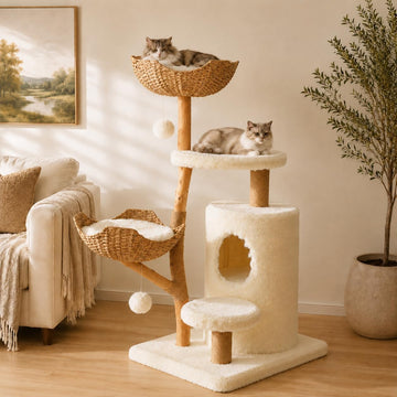 52.2" Real Wood Cat Tree with Basket Beds, White