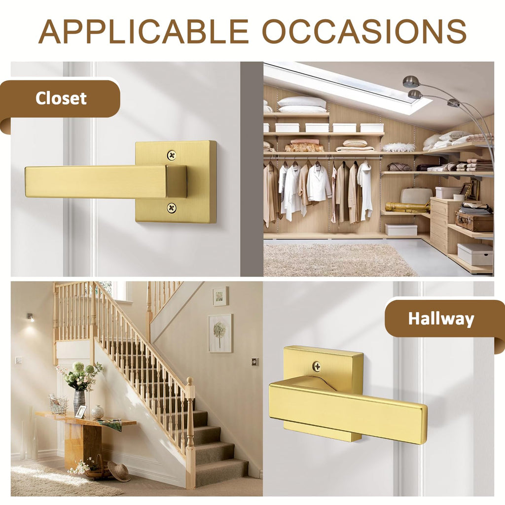 8 Pack Gold Dummy Door Handles,Modern Closet Door Levers,Heavy Duty Interior Non-Turning Handle Reversible for Right