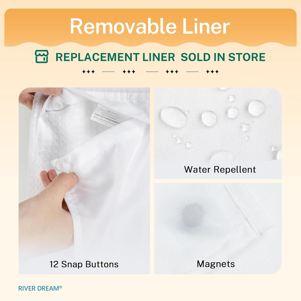RiverDream Heavyweight Waffle No Hook Shower Curtain with Liner,White,71x74 | Dotted Waffle,Snap-in Liner,Heavy