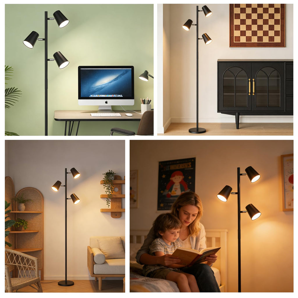 Energetic Dimmable Floor Lamp, Modern LED Tree Lamp, 5 Color Temperature, Standing Light with 3 Adjustable Head