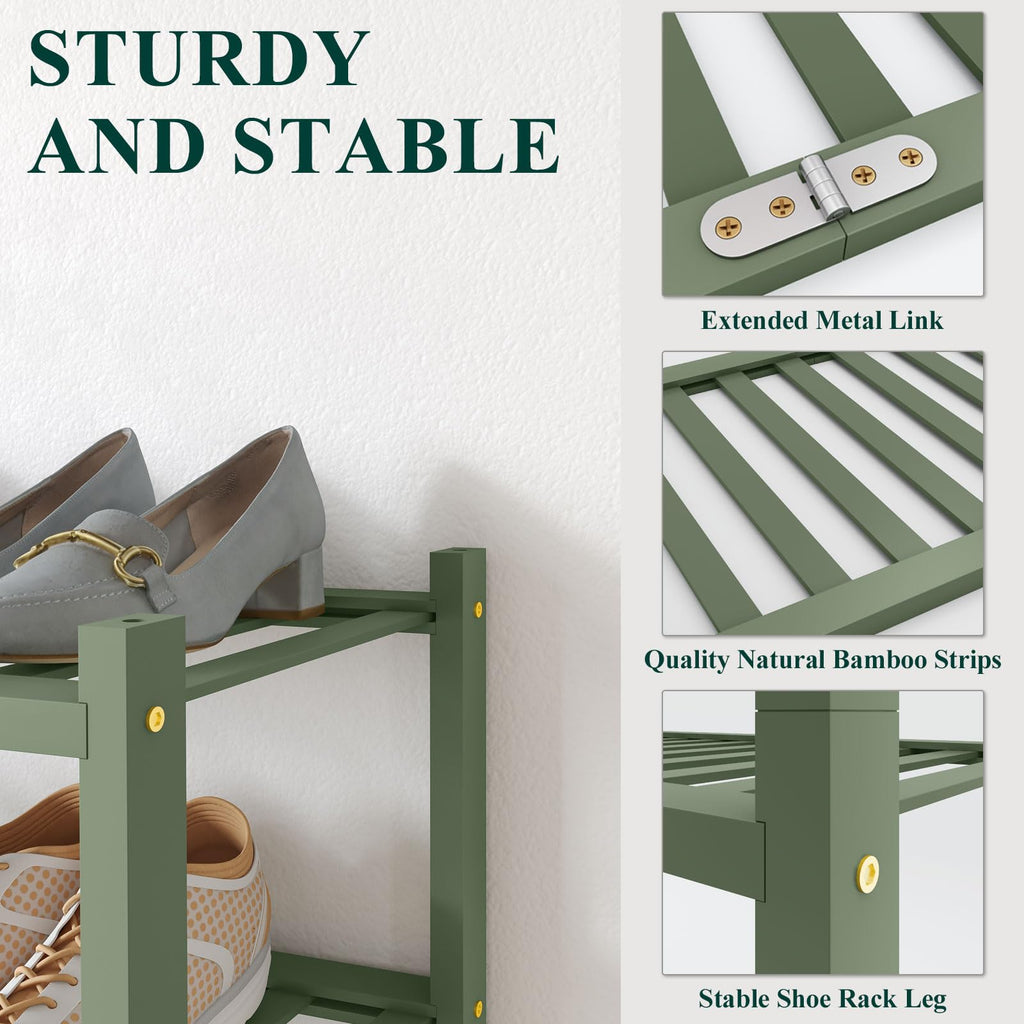 Bamboo Shoe Rack for Closet, 4 Tier - 33.86" Wide, Green