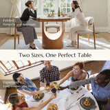 Modern Extendable Dining Table for 4-6, 47" to 63" Round to Oval Sintered Stone Kitchen Table with Carbon Steel Base