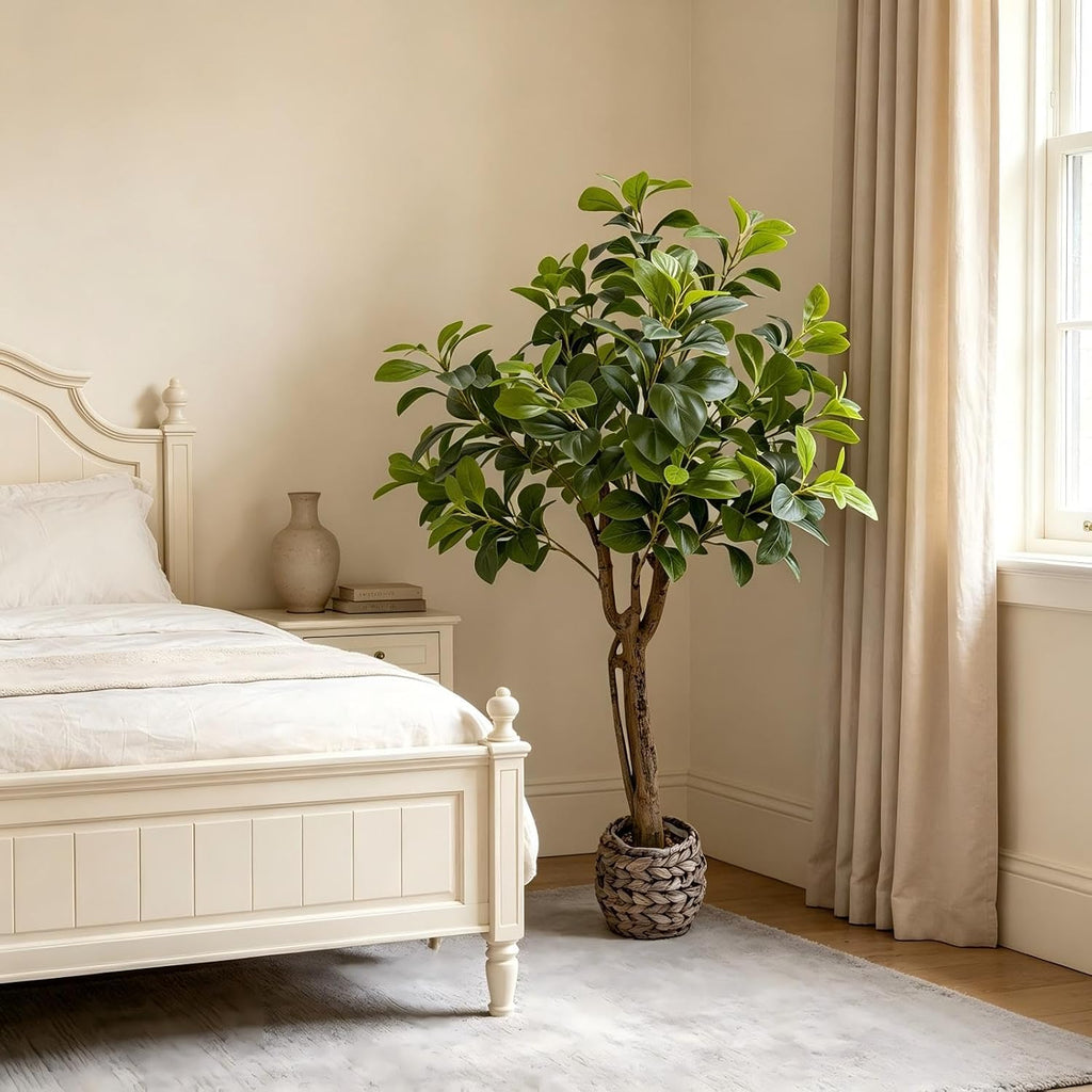 Artificial Ficus Tree, Floor Plant in Woven Basket Indoor Decor