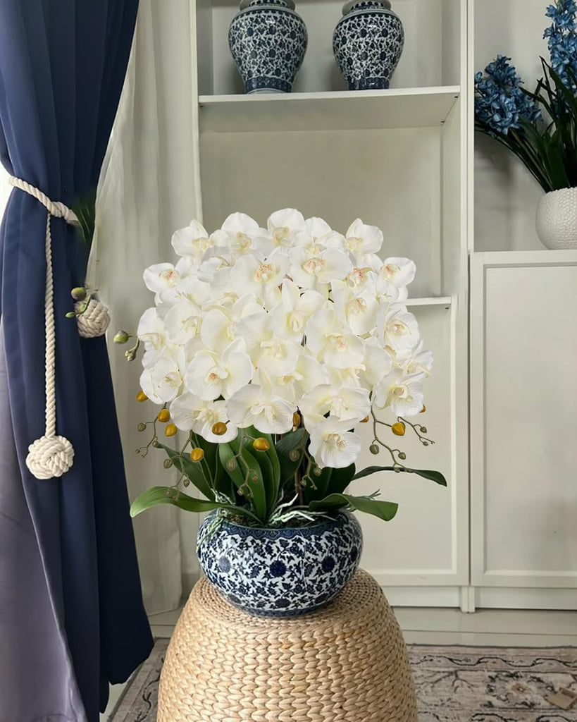 6PCS 32" Artificial Orchid Stems White Butterfly Orchid Faux Phalaenopsis Flowers Wedding Centerpieces Office Table