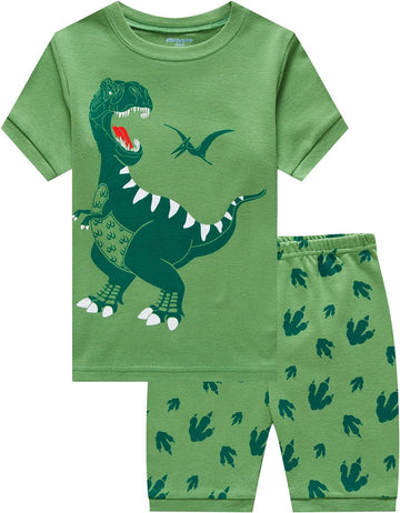 Little Boys 2 Piece Short Pajamas Train Shark Sleepwear 100% Cotton Toddler Dinosaur Pjs Summer Kids Clothes