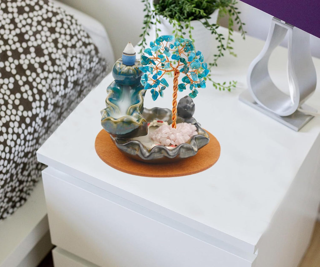 Waterfall Burner, Crystal Tree Backflow Incense Holder, with 30 Incense Cones, 30 Incense Stick, 1 Healing Crystal