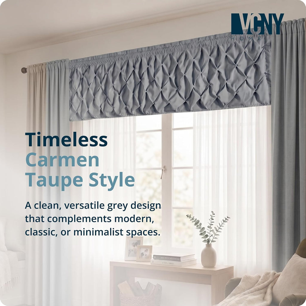 Pintuck Valance Curtain with Rod Pocket Top - Carmen Gray | 60" x 20" | Light Filtering Fabric | Modern & Elegant