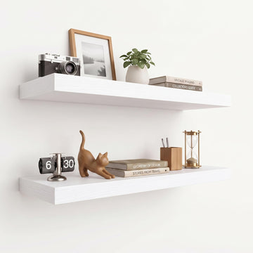 24" W×8" D Floating Shelves for Wall (Set of 2, White Wood Grain)