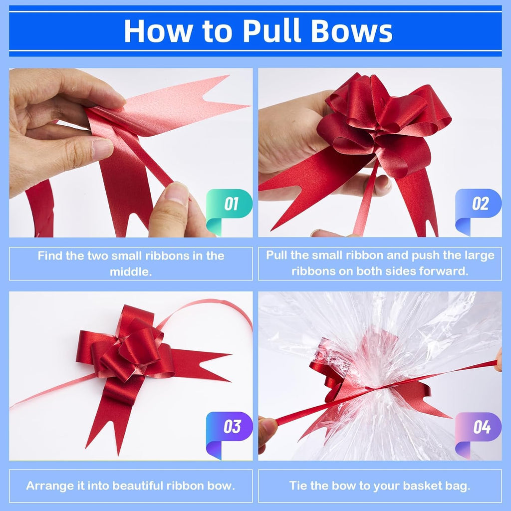 7 Pcs 50"x60" Cellophane Bags for Gift Basket Wrap With Bows