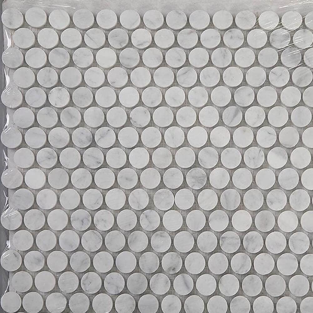 Carrara White Marble Mosaic Tile, 3/4 Inch Penny, Honed, 5 Sheets