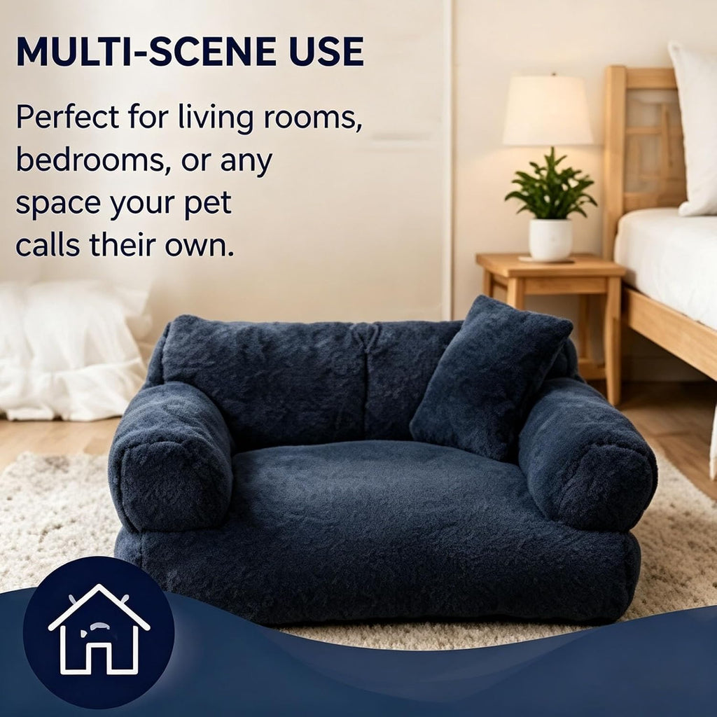Plush Calming Pet Sofa Bed for Dogs and Cats with Removable Washable Cover, Soft Orthopedic Comfort Pet Couch Bed