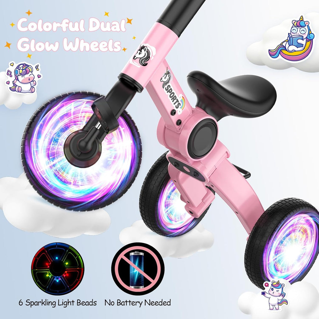 3 in 1 Toddler Balance Bike for 1-4 Year Olds, Colorful Lighting Baby Toddler Tricycle for 1 2 3 4 Year Old