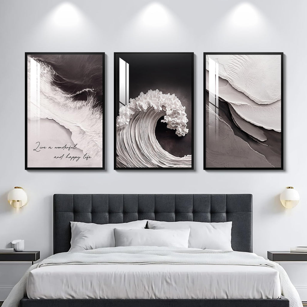 Neutral Abstract Wall Art Set of 3, Large Framed Canvas Prints, Grey Geometry, Minimalist Pictures Geometric Trio