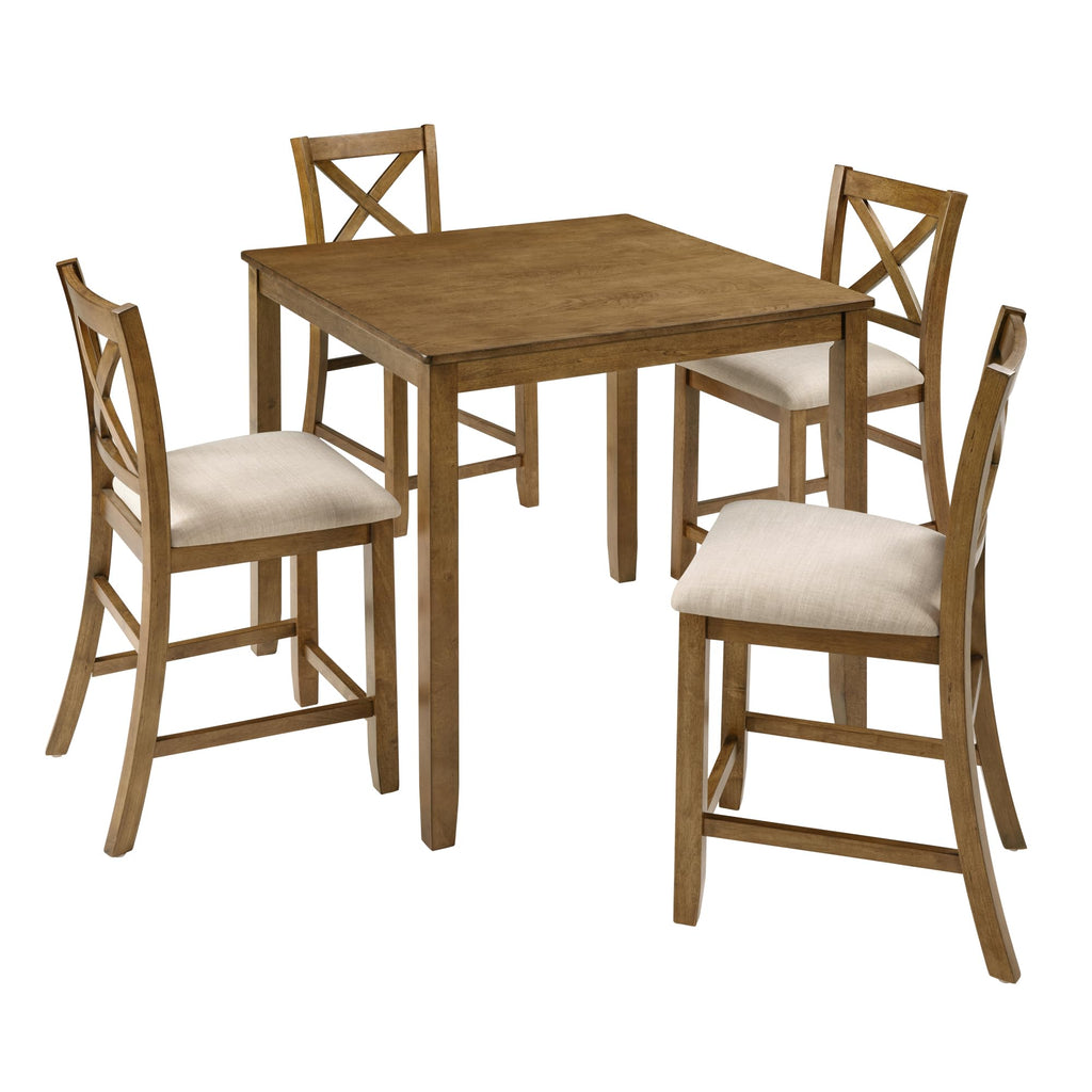 5-Piece Counter Height Dining Table Set for 4, Farmhouse Counter Height Kitchen Table with 4 Padded Chairs, Solid