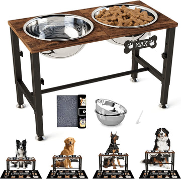 Elevated Dog Bowls with Mat for Large & Extra Large Dogs, Raised Dog Bowl Stand with 2 Stainless Steel Bowls, Tall