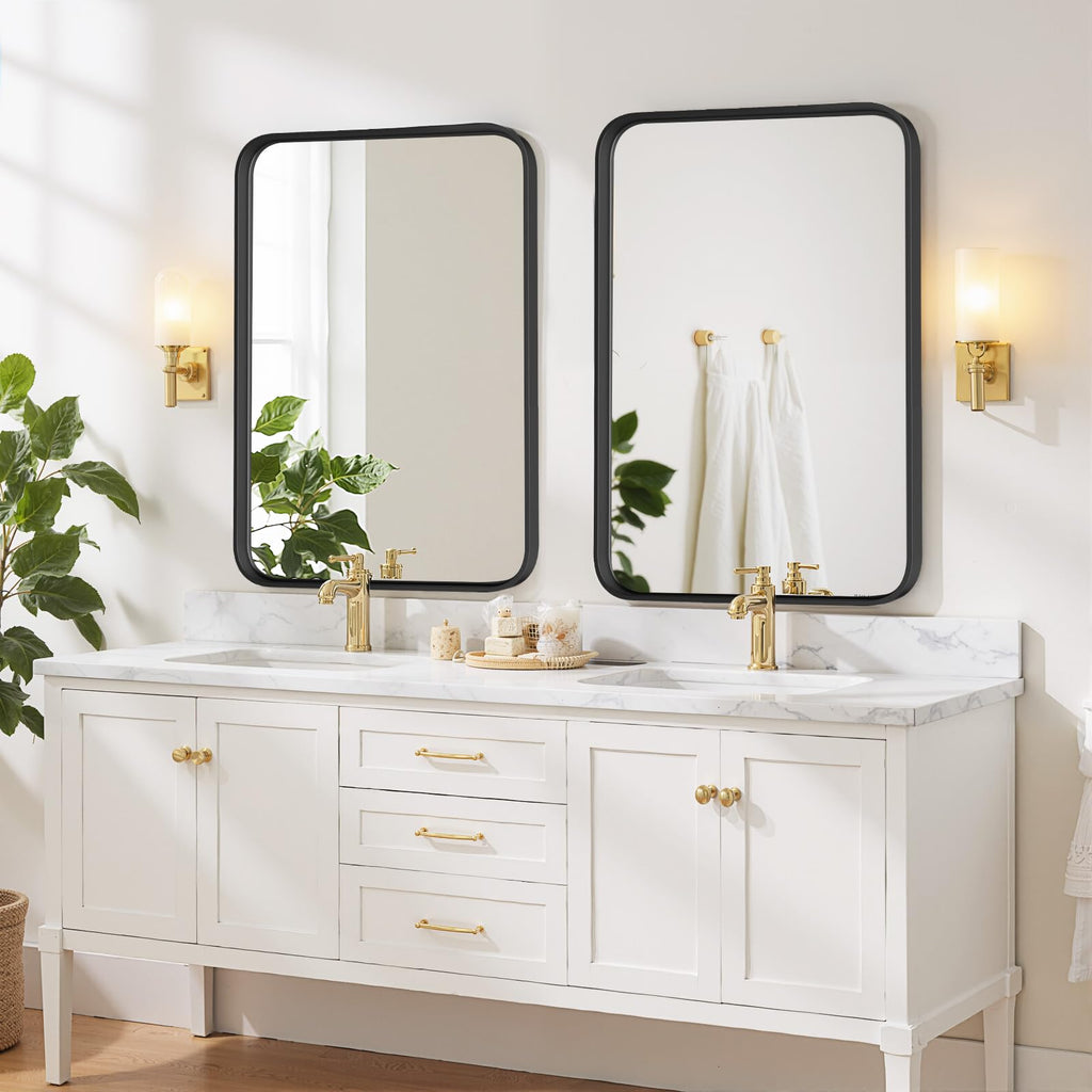 Bathroom Mirror 40x30 Inch Black Metal Frame Rectangle Vanity Mirror