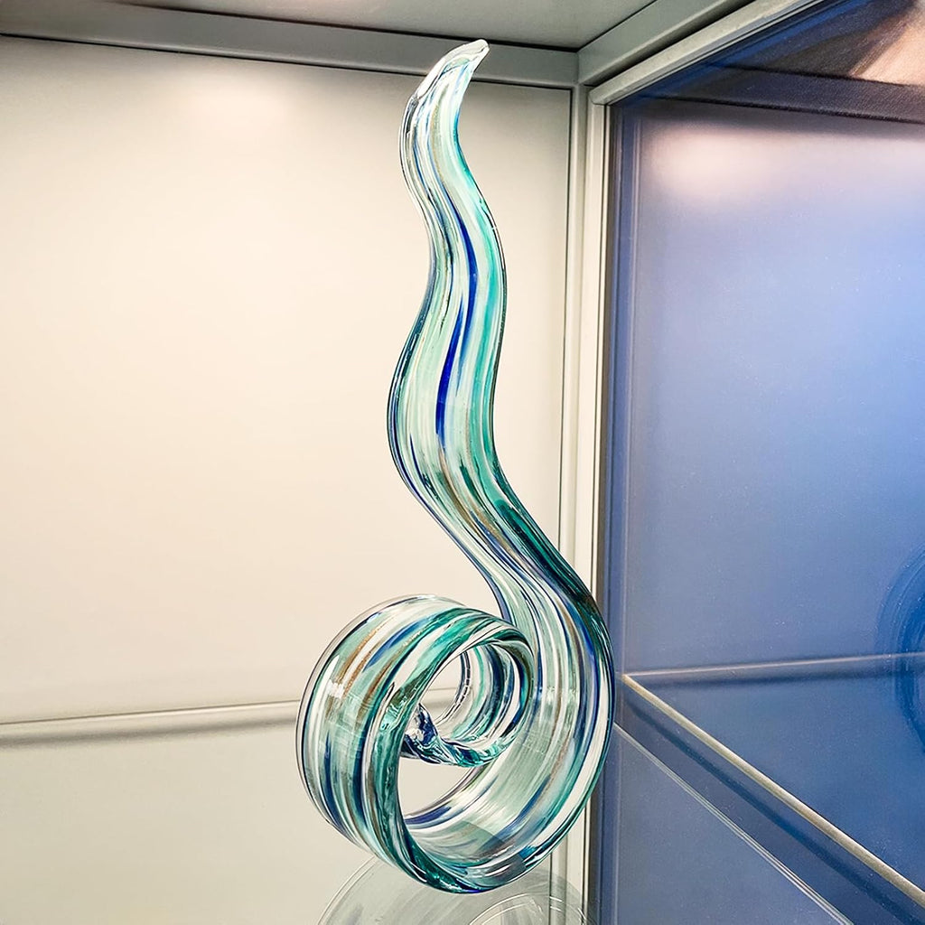 11.4" Tall Hand Blown Glass Sculpture, Murano Style Art , Modern Coastal Home Decor Accent for Shelf