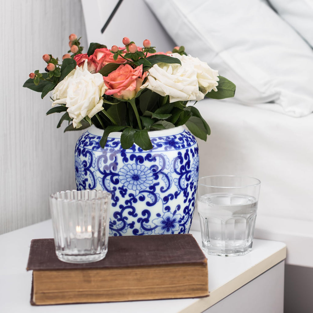 8 Pcs Blue White Ginger Jars with Lids Chinoiserie, Retro Style