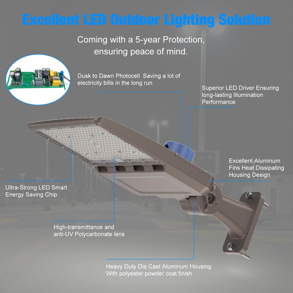 LED Parking Lot Light, 150W, 21, 5000K, Shoebox Light with Dusk to Dawn Photocell, Adjustable Arm Mount, IP66
