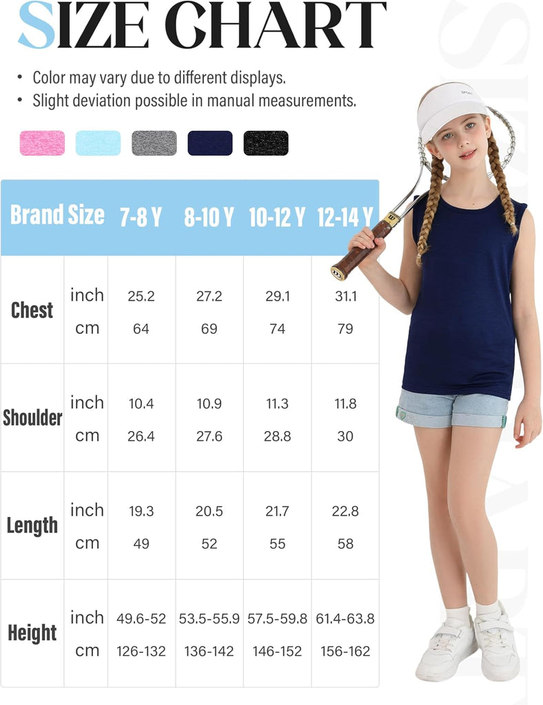 5 Packs Girls Active Dry Fit Athletic Tank Top Performance Tech Sleeveless Shirts for Running Exercise Yoga