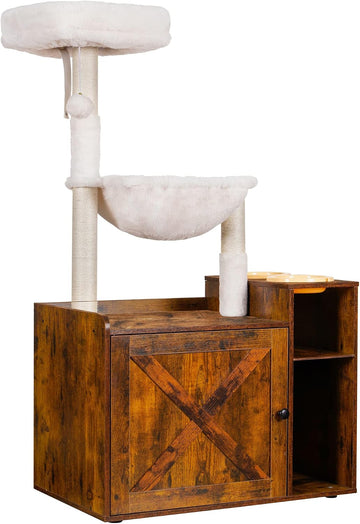 Cat Tree Tower, Food Station, XL Litter Box Enclosure