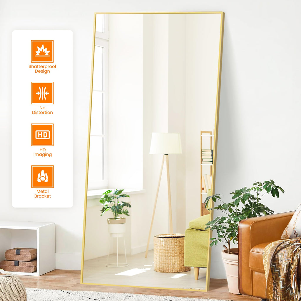 Full Length Floor Mirror 75"x35", Large Standing Body Mirror, Gold