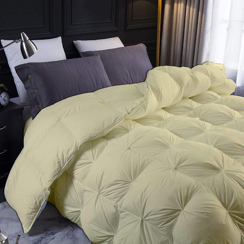 Ivory All Season Down Alternative Pintuck Comforter- Twin Size 68 x 86 Inches 1 pc Pinch Pleated Comforter 600 GSM &