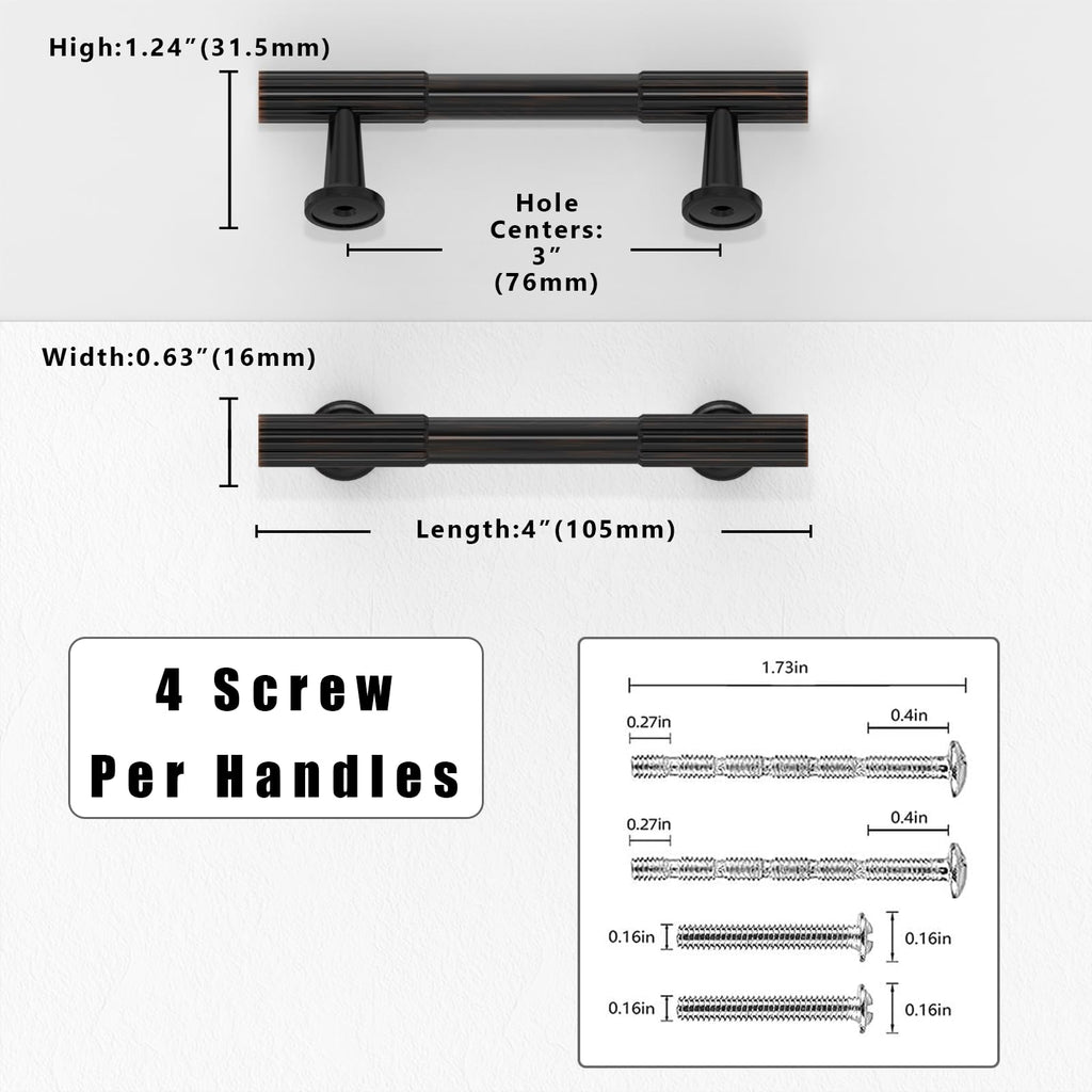 10 Pack Oil Rubbed Bronze Cabinet Pulls 3 Inch(76mm) Kitchen Cabinet Handles Solid Zinc Alloy Cabinet Hardware Drawer