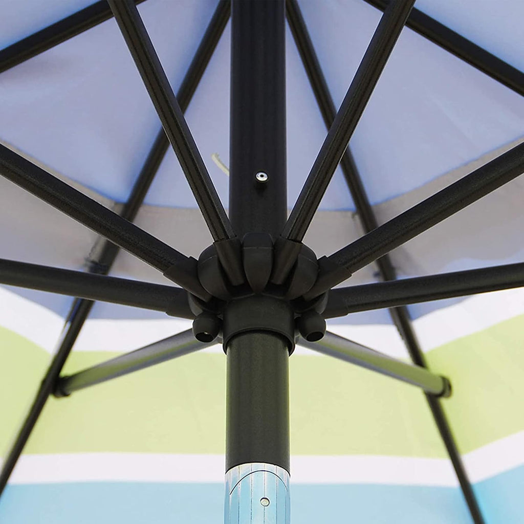9' Outdoor Patio Umbrella, Outdoor Table Umbrella, Yard Umbrella, Market Umbrella with 8 Sturdy Ribs - Blue & Green Stri