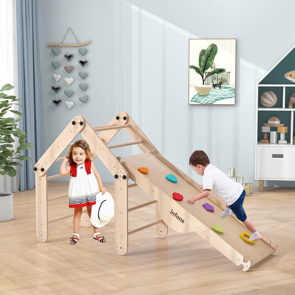 12 in 1 Climbing Toys for Toddlers, Upgrade Wooden Montessori Foldable Triangle Climber Set with Reversible Ramp