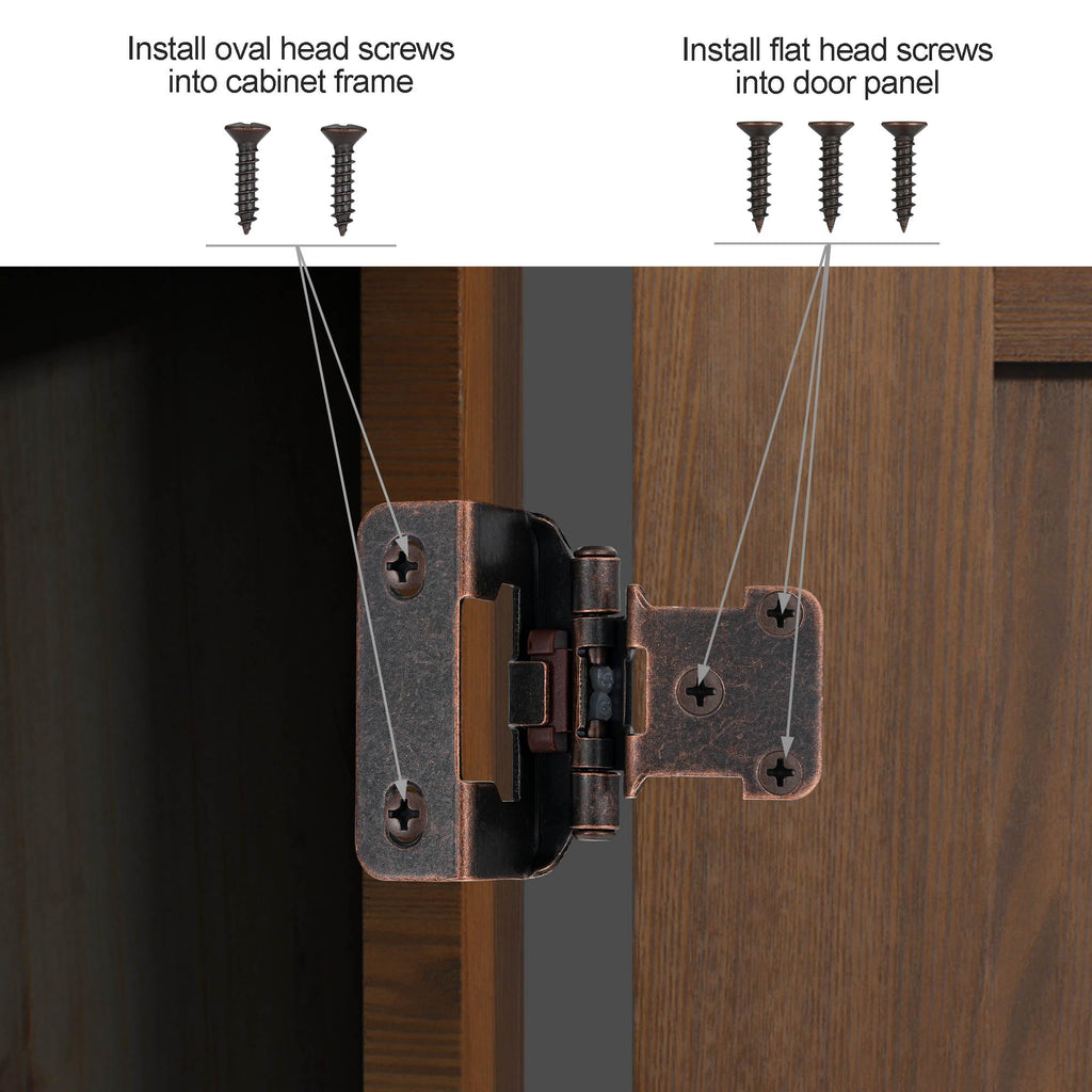 Oil Rubbed Bronze Kitchen Cabinet Hinges, 1/2" Overlay, 4 Pack