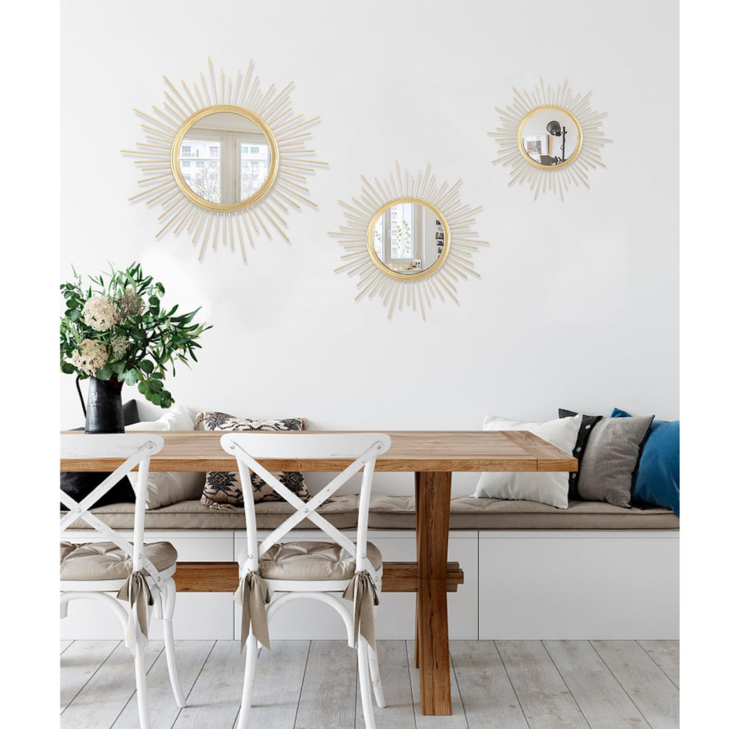 Large Gold Spoked Sunburst Wall Mirror Boho Home Decor Round Wall Art Mirror Modern Metal Mirrors for Wall Living