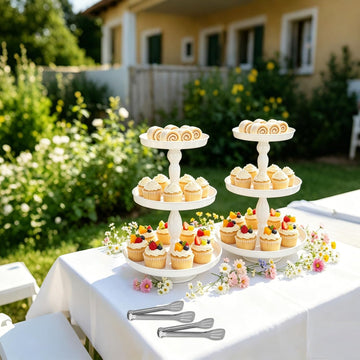 Tier Cupcake Stand Holder, White Metal Round Tiered Tray, 8/10/12 Inch Dessert Cake Tower Display Serving - Set of 2