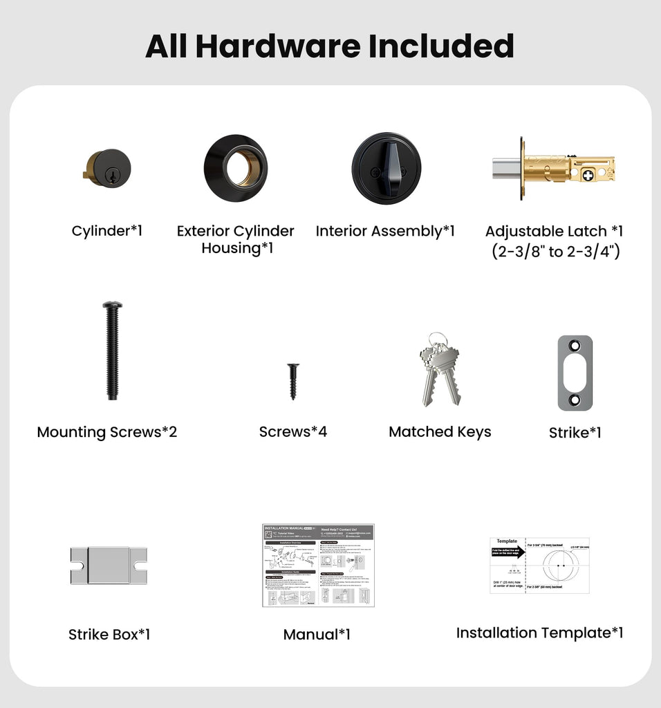 Keyed Single Cylinder Deadbolt Lock, Inside Thumb Turn, Matte Black